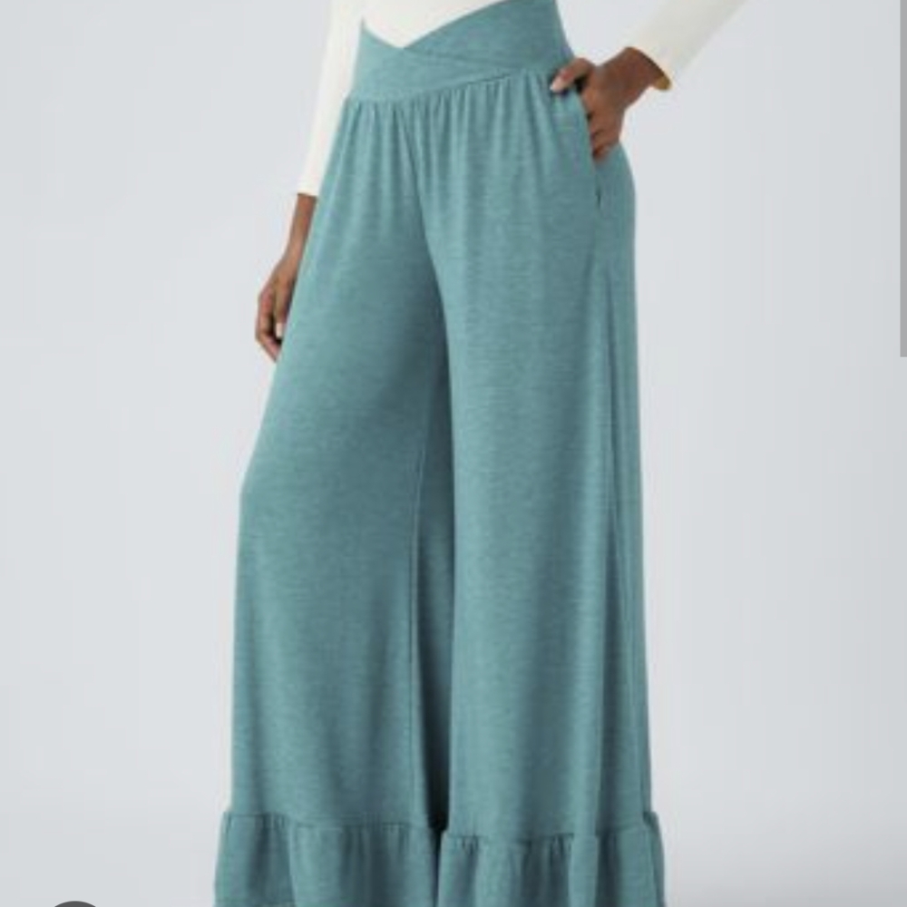 Halara Wide-Leg crossover ruffle hem leggings XL Long